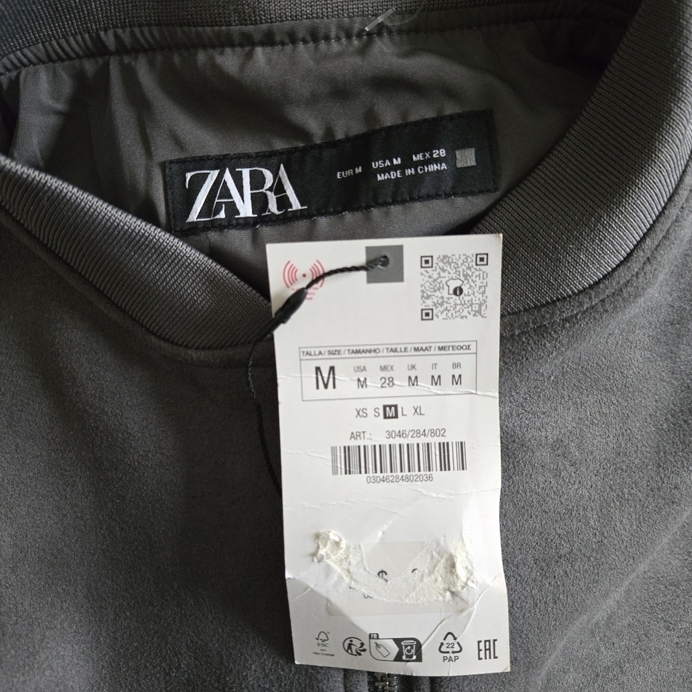 New Zara Oversized Suede Gray Bomber Jacket NWT Medium - Picture 12 of 15
